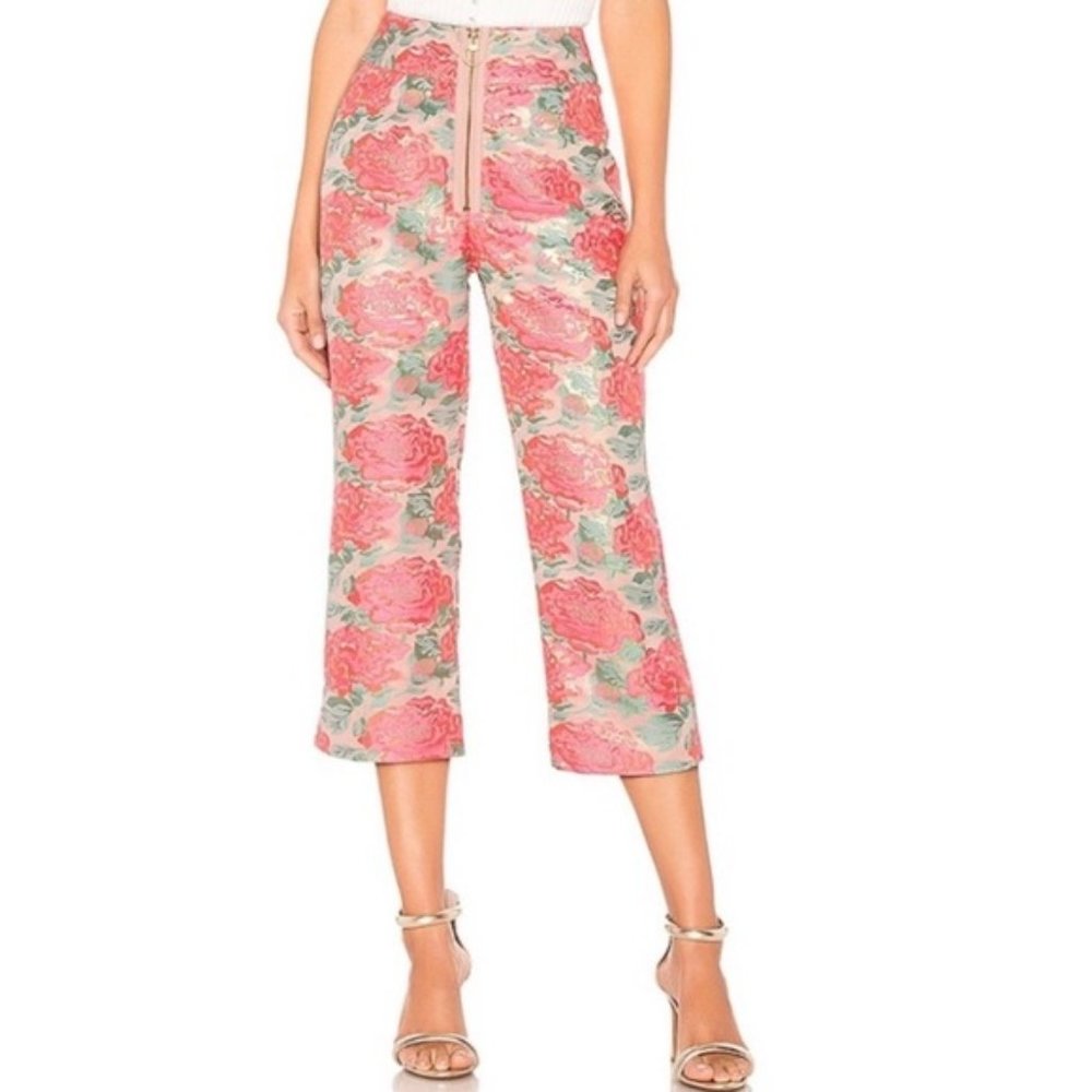 For Love & Lemons Floral Metallic Brocade Pants Size Large